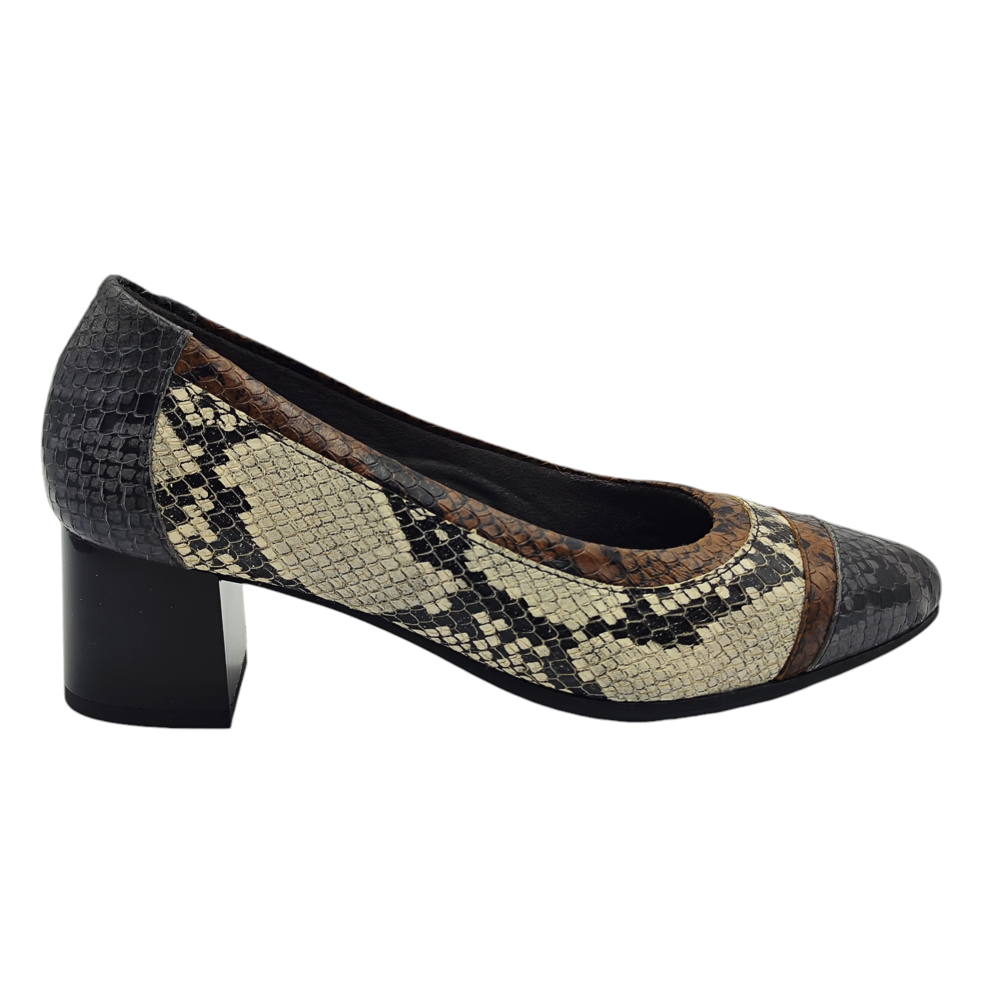 Salón Piel Estampado serpiente Pitillos 6394 Negro-Cuero-Beige