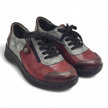 Cargar imagen en el visor de la galería, Zapato Confort Piel cremallera y cordón 3302 SUAVE granate y gris
