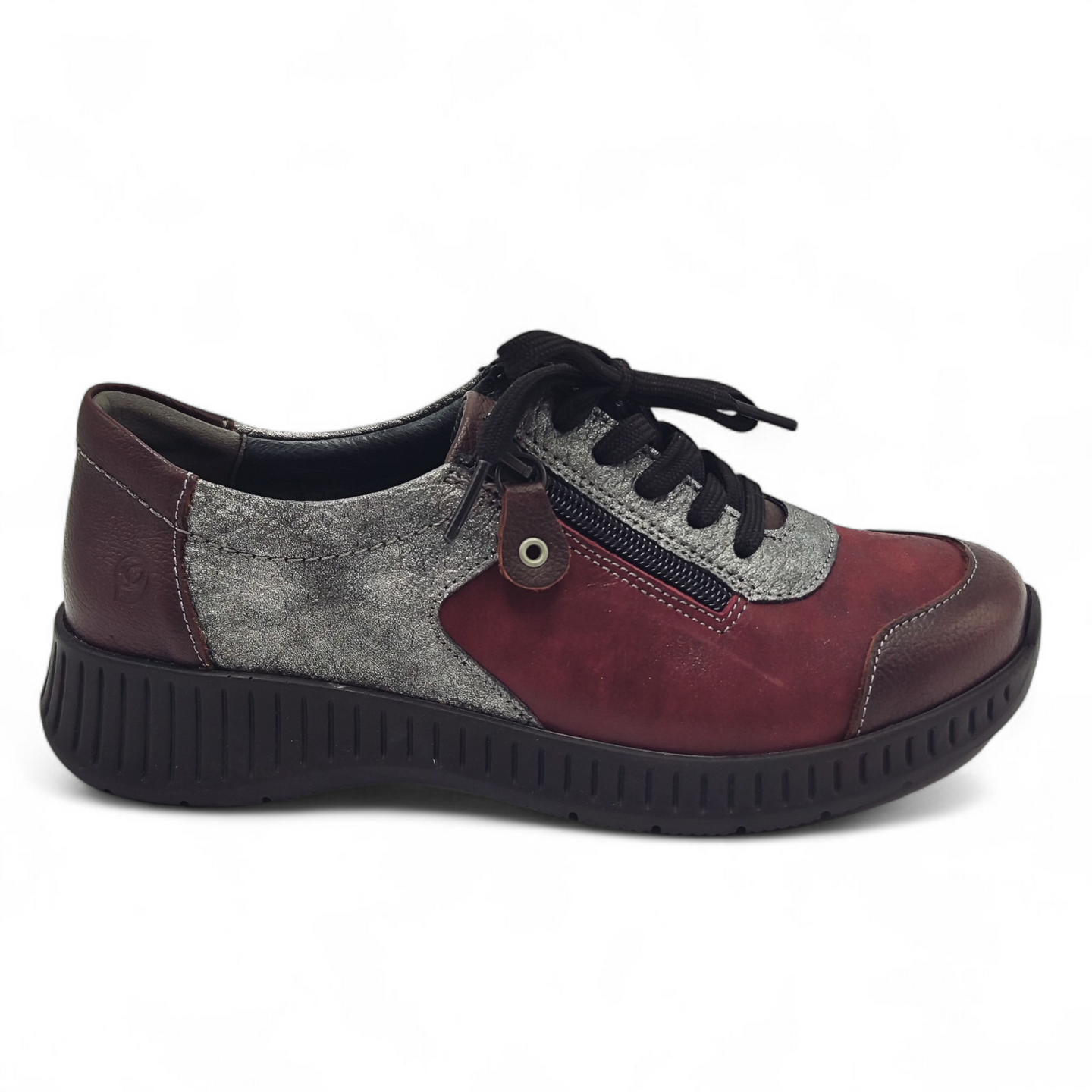 Zapato Confort Piel cremallera y cordón 3302 SUAVE granate y gris