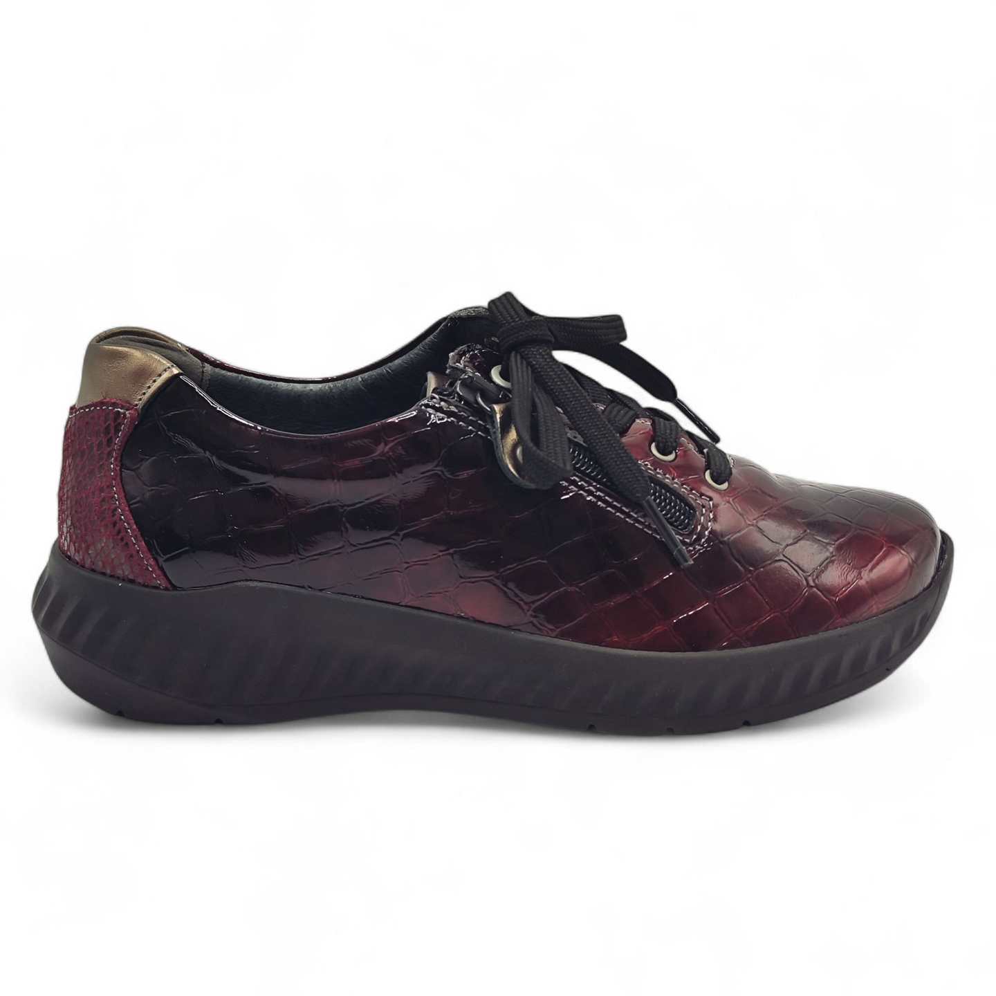 Zapato Confort Piel coco charol cremallera y cordón 3758 SUAVE granate