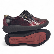 Cargar imagen en el visor de la galería, Zapato Confort Piel coco charol cremallera y cordón 3758 SUAVE granate
